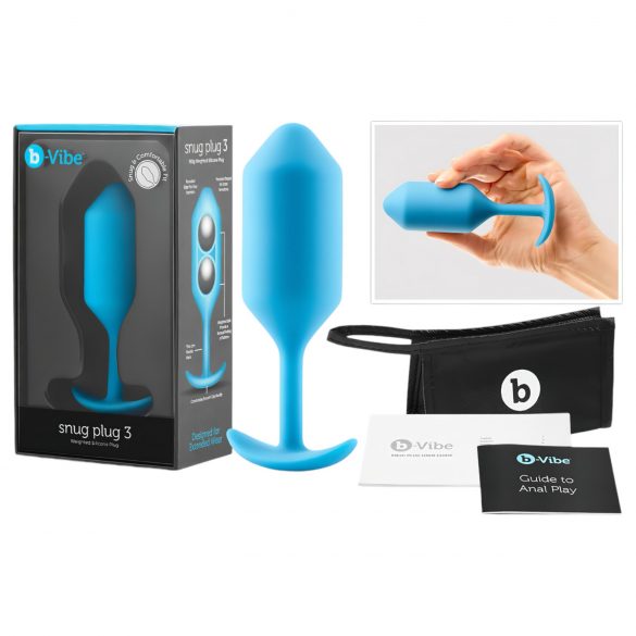 b-vibe Snug Plug 3 - plug anal à double boule (180g) - bleu