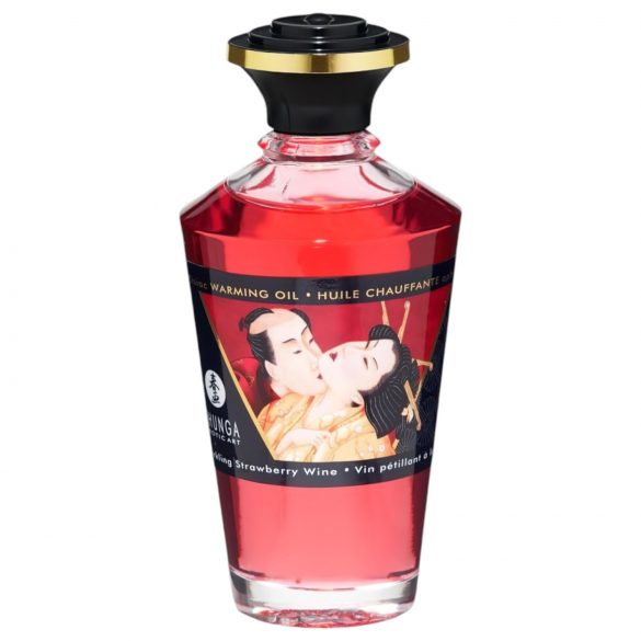 Shunga - huile de massage chauffante - champagne-fraise (100ml)