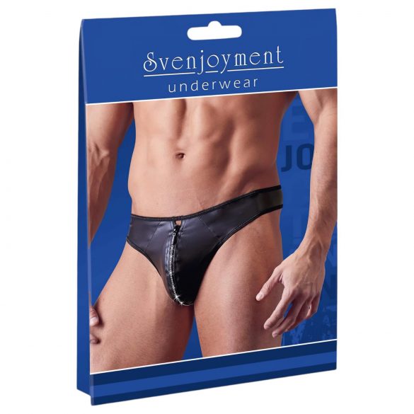 Svenjoyment - tanga homme brillant avec strass et zip (noir) - L