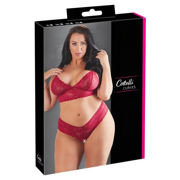 Cottelli Grande Taille - Ensemble soutien-gorge en dentelle douce (rouge) - 2XL