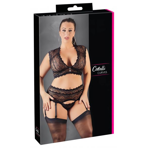 Cottelli Grande Taille - Ensemble de lingerie en dentelle avec strass (noir)