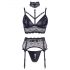 Cottelli Bondage - Ensemble lingerie en dentelle avec menottes (noir) - L