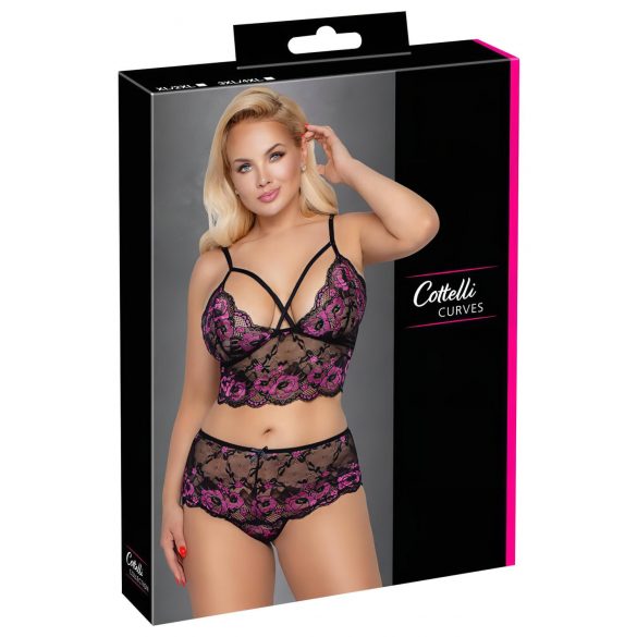 Cottelli Grande Taille - Ensemble de Soutien-Gorge Fleuri (Noir-Violet)