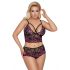 Cottelli Grande Taille - Ensemble de Soutien-Gorge Fleuri (Noir-Violet)