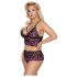 Cottelli Grande Taille - Ensemble de Soutien-Gorge Fleuri (Noir-Violet) - 3XL/4XL