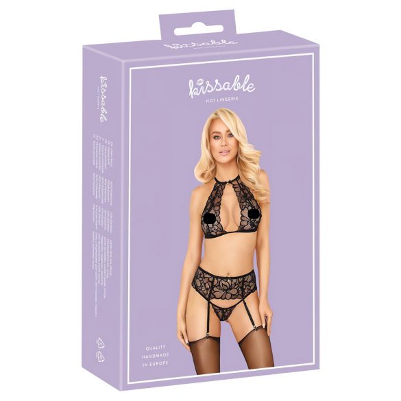 Kissable - ensemble de soutiens-gorge en dentelle avec tour de cou (noir) - L/XL