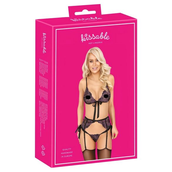 Embrassable - Ensemble de soutien-gorge brodé rose-lilas (noir)