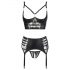 Abierta Fina - ensemble de lingerie à lanières scintillantes et dentelle (noir) - 80B/M