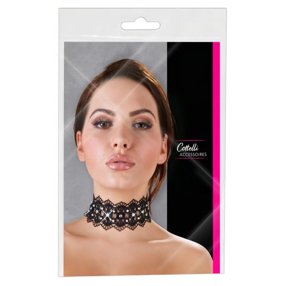 Cottelli - Collier en dentelle noir avec perles et strass