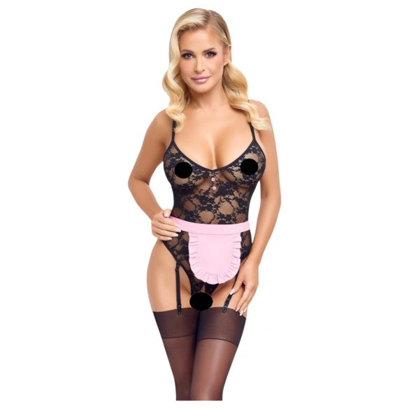 Cottelli - costume de soubrette transparent (noir-rose)