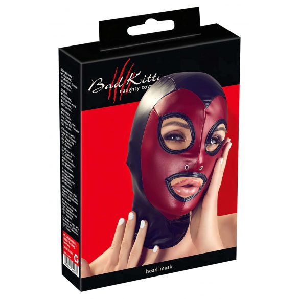 Bad Kitty - masque de fellation brillant - noir-rouge (S-L)