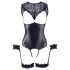 Cottelli Bondage - body ouvert brillant avec menottes (noir) - M