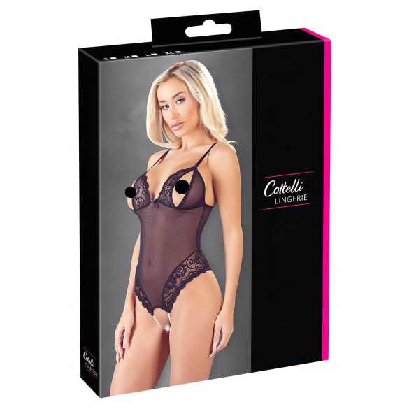 Cottelli - Body ouvert en dentelle et perles (noir) - XL