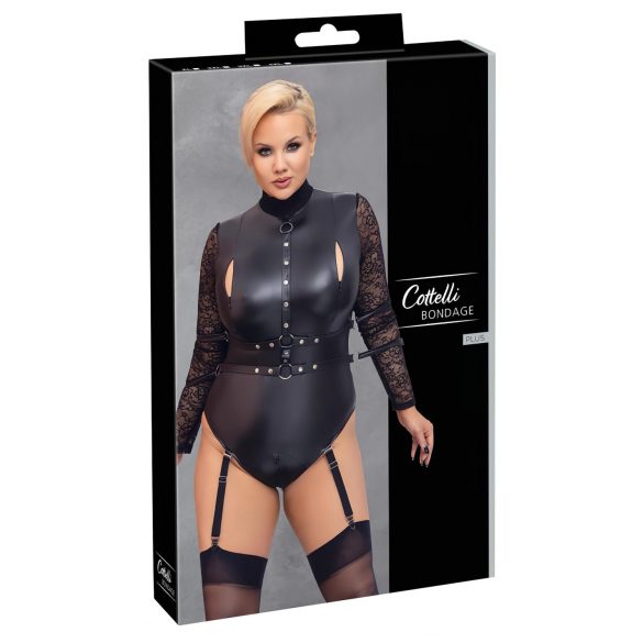 Cottelli Bondage Grande Taille - Body à manches dentelle (noir) - 2XL