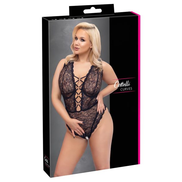 Cottelli Curves Plus Size - Body transparent à motifs (noir)