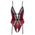 Abierta Fina - body ouvert avec porte-jarretelles (noir-rouge) - M