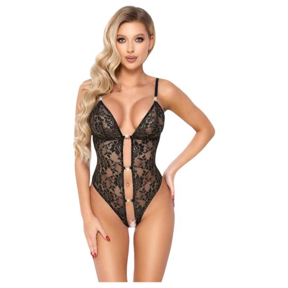 Abierta Fina - body ouvert en dentelle avec strass (noir-doré) - L