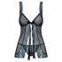 Obsessive Amanta - babydoll avec broderie et string (noir-turquoise) - L/XL