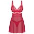 Obsessive Cupide Desir - Ensemble de nuisette en dentelle transparente (rouge)