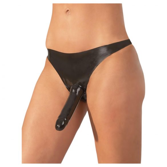 LATEX - culotte avec gode externe - noir (S-L)