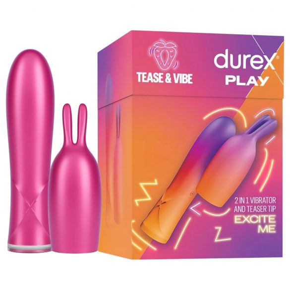 Durex Tease & Vibe - vibromasseur à tige avec stimulateur clitoridien lapin (rose)