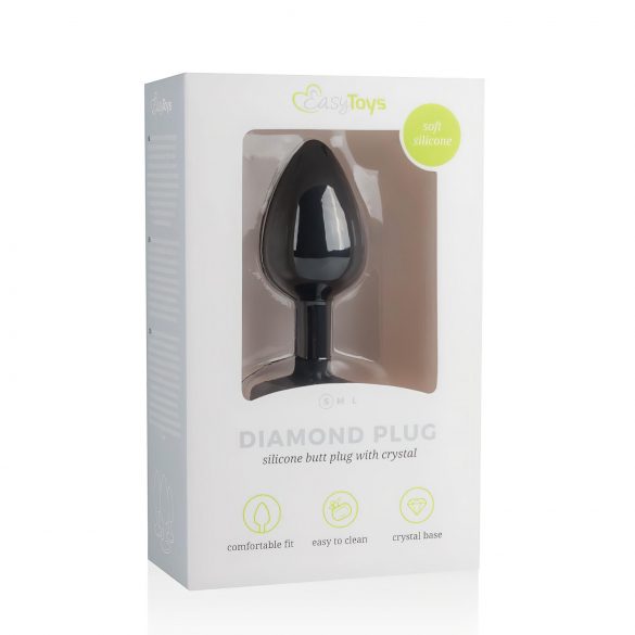 Easytoys Diamond - plug anal avec pierre blanche (petit) - noir