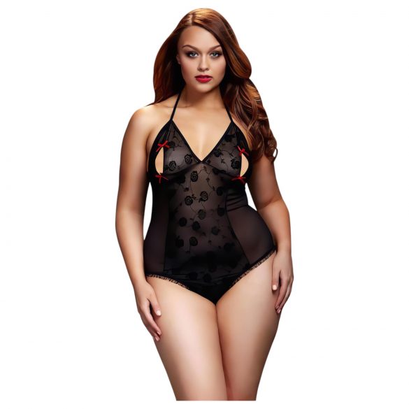 BACI Plus Size - body transparent à tour de cou, noir (XL-XXL)